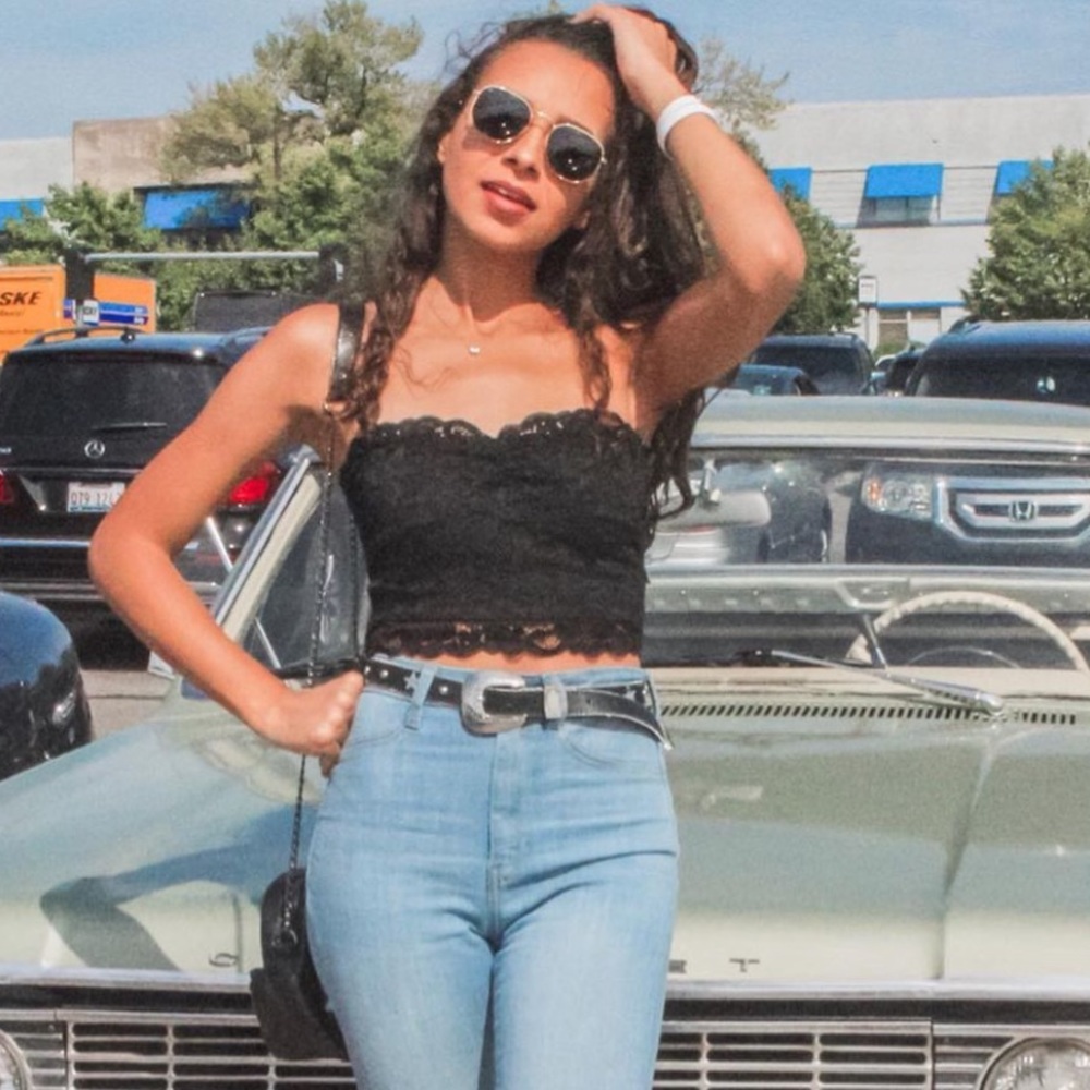 Black lace crop top